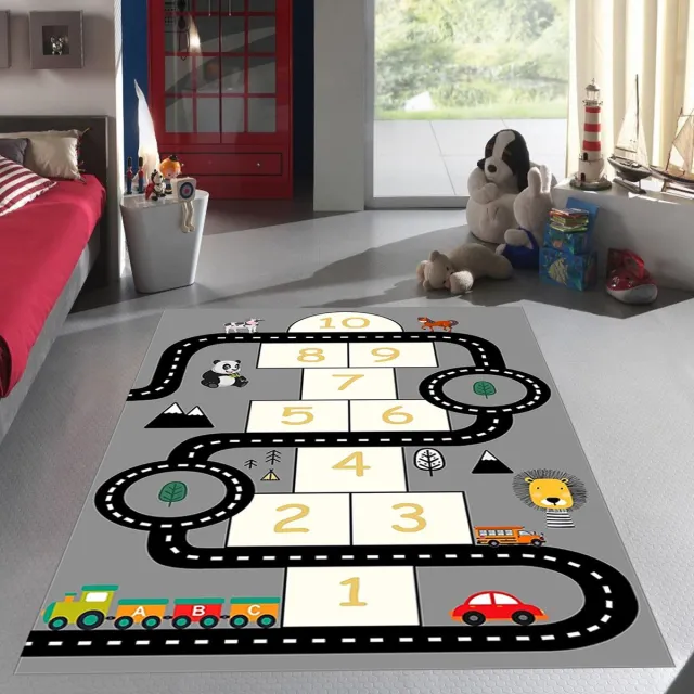 Zeo Wood Vloerkleed Kinderkamer - Speelkleed Baby - Speelmat - Speeltapijt - Tapijt voor Kinderkamer - 120*180 cm - Vloerkleed Baby zwart