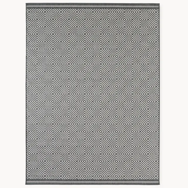 Westwing Collection Outdoor dubbelzijdig vloerkleed Reddy met ruitjesmotief Grijs
