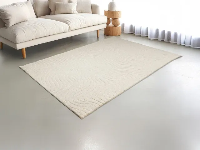 Vente-unique Vloerkleed met reliëf in 100% wol, handgetuft - 160 x 230 cm - Ivoorwit - 2100 g/m² - NEORA