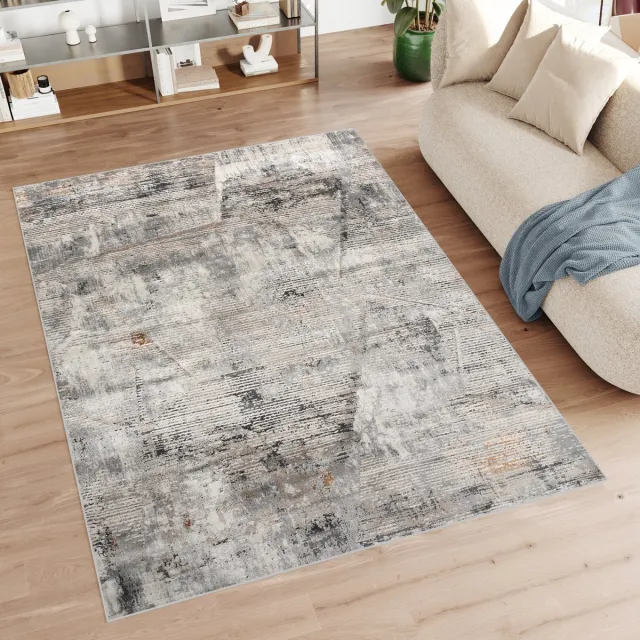 Tapiso Feyruz Vloerkleed Grijs Beige Modern Woonkamer Slaapkamer Tapijt Maat- 80x150 Donkergrijs1