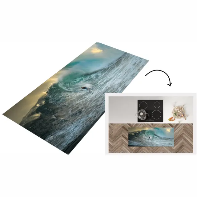 KitchenYeah Keukenloper - Loper keuken - Surfer op grote golfen - Keukenloper vinyl Multicolor