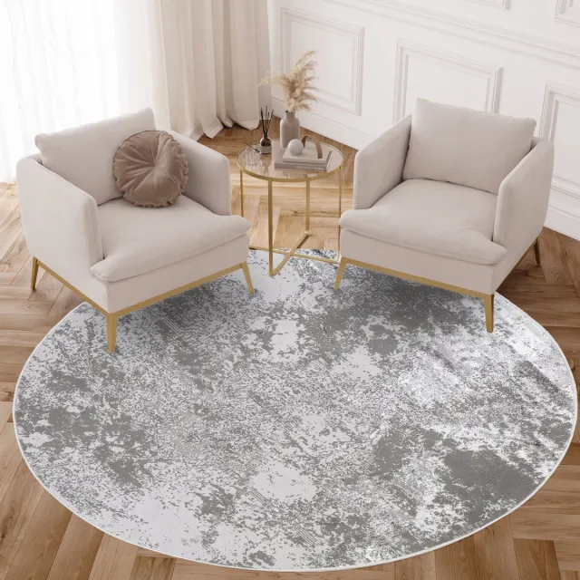 Tapiso Crystal Rond Vloerkleed Grijs Laagpolig Modern Woonkamer Tapijt Maat- 240x240