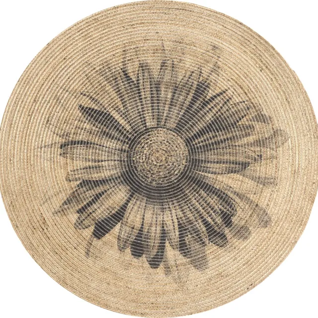 ECarpet Rumba 3057- Rond 80cm Flower vloerkleed bohemien tapijt handgezaagde gerecycleerd katoen Beige
