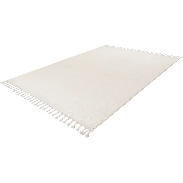 Lalee Tunis plat geweven vloerkleed uni effen tapijt laagpolig met grote franjes tijdloos 160x230cm ivoor gebroken wit