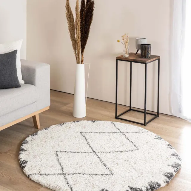 Boho&me Rond berber vloerkleed - Artisan Tizi wit/grijs 120