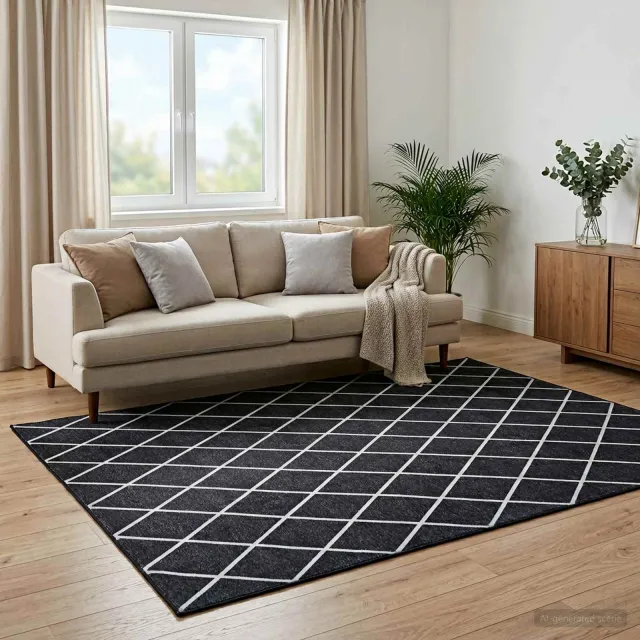 vidaXL Vloerkleed ORIZ Zwart diamantpatroon 140 x 200 cm, foto 2