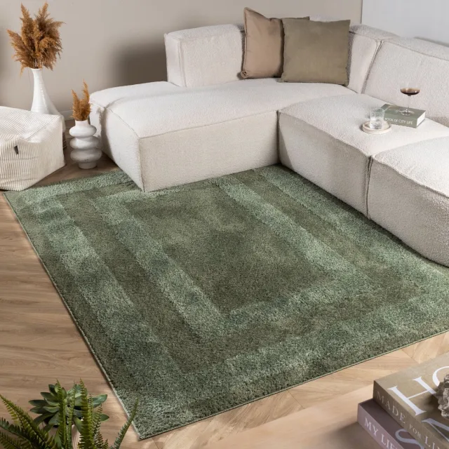 Fraai Scandinavisch vloerkleed - Lova Border Groen - 120x170cm