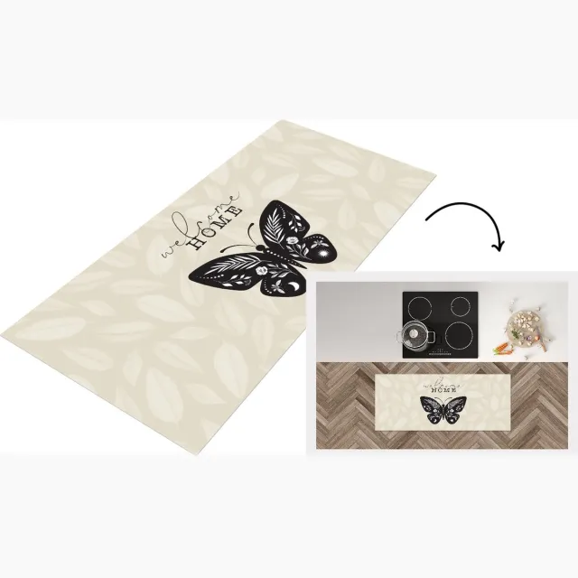 KitchenYeah Keukenloper - Loper keuken - Welkom Thuis - Vlinder - Bloemen - Keukenloper vinyl Multicolor
