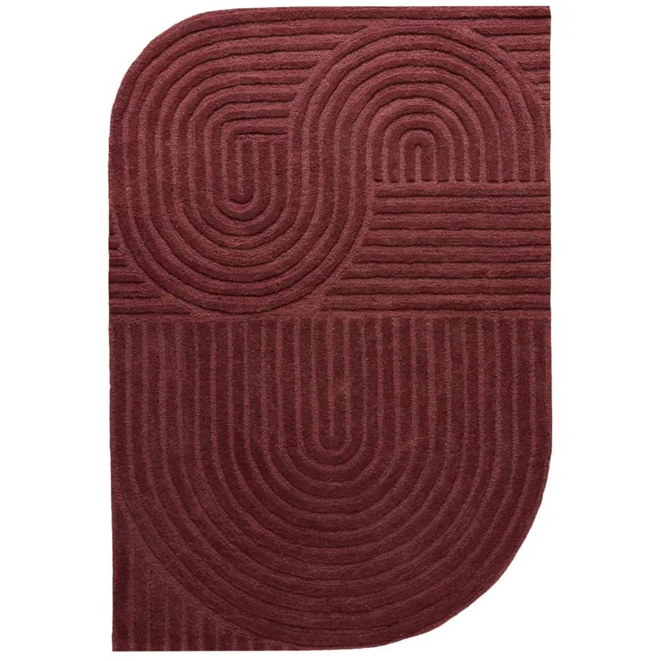 NOUS Living Rodez laagpolig wollen vloerkleed bordeauxrood burgundy