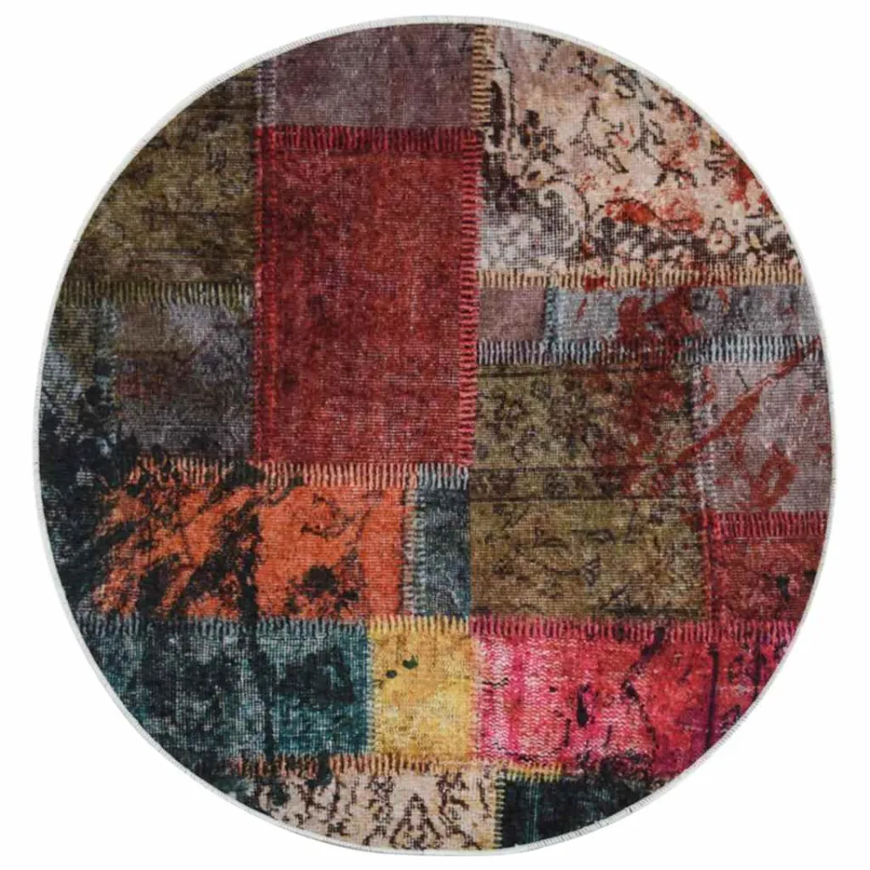 vidaXL Vloerkleed wasbaar patchwork ø120 cm meerkleurig, foto 3