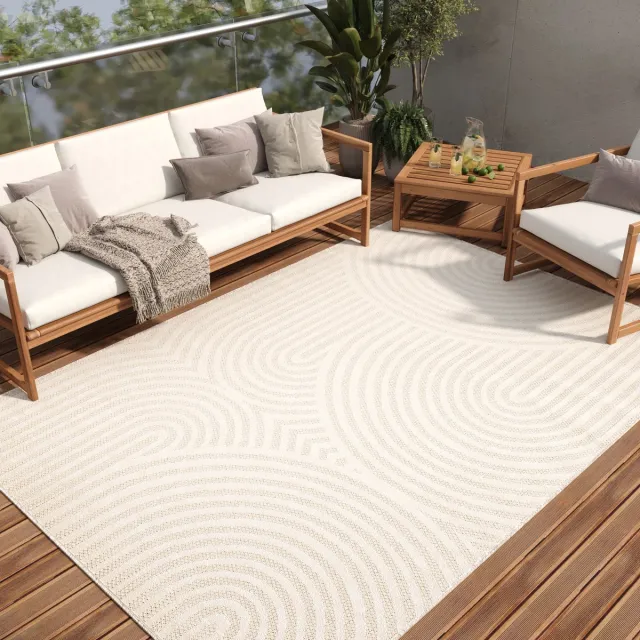 Tapiso Patio Vloerkleed Tuintapijt Outdoor Beige Buitenkleed Modern Maat- 160x220 Beige Lijnen