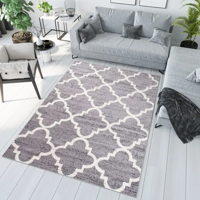 Tapiso Jawa Vloerkleed Grijs Laagpolig Modern Trellis Tapijt Lichtgrijs