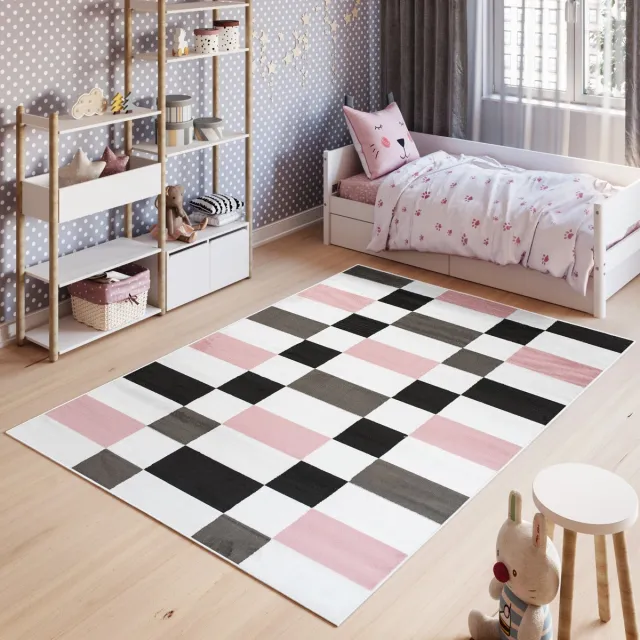 Tapiso Pinky Tapijt Kinderkamer Kleed Modern Vloerkleed Wit Roze 3