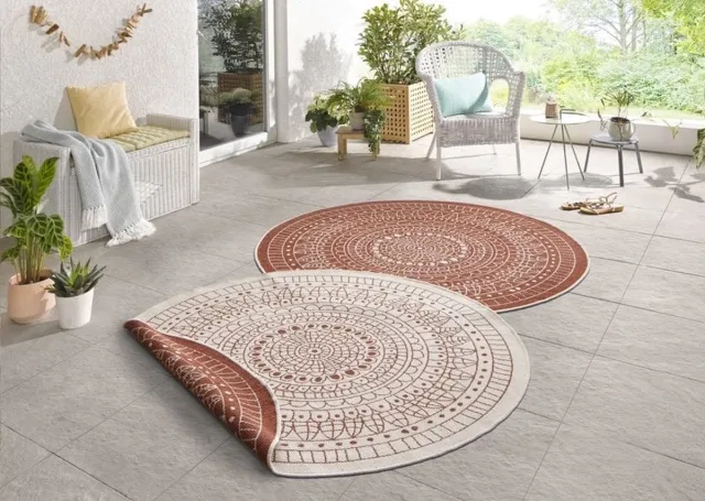 flycarpets Omkeerbaar Vloerkleed - Binnen & Buitenkleed Porto- Terra / Creme - 140x140 cm Oranje