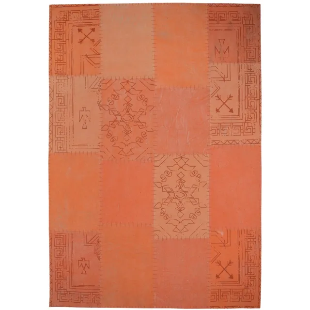 Padiro design laagpolig vloerkleed 120 x 170 cm - terracotta - patchworkontwerp - met grote rechthoekige vlakken en vintage-ornamenten - voor vloerverwarming - van katoen