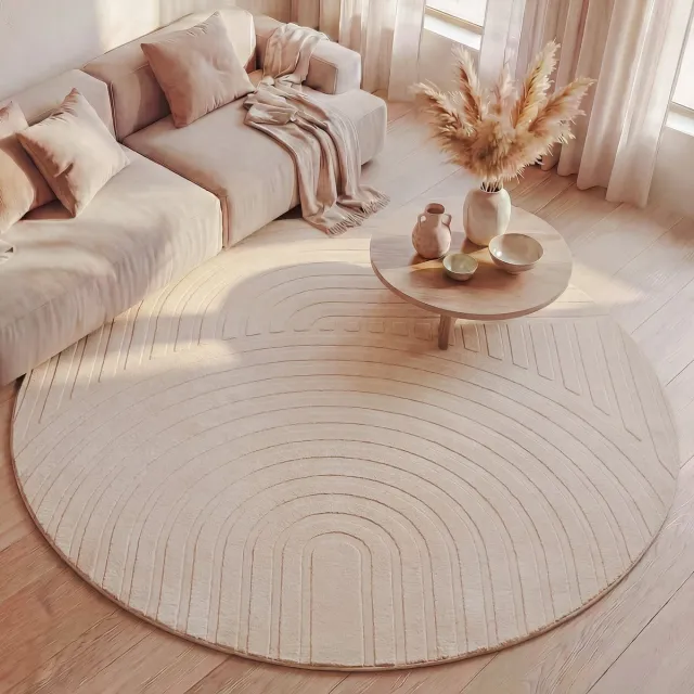 Fraai Rond Scandinavisch vloerkleed - Charm Curves Beige - Ø 100cm