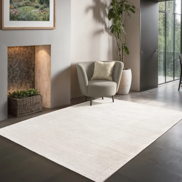 the carpet Janelle elegante hoge kwaliteit viscose woonkamer tapijt, prachtige handgeweven korte pool in premium kwaliteit, Off White, 120 x 170 cm
