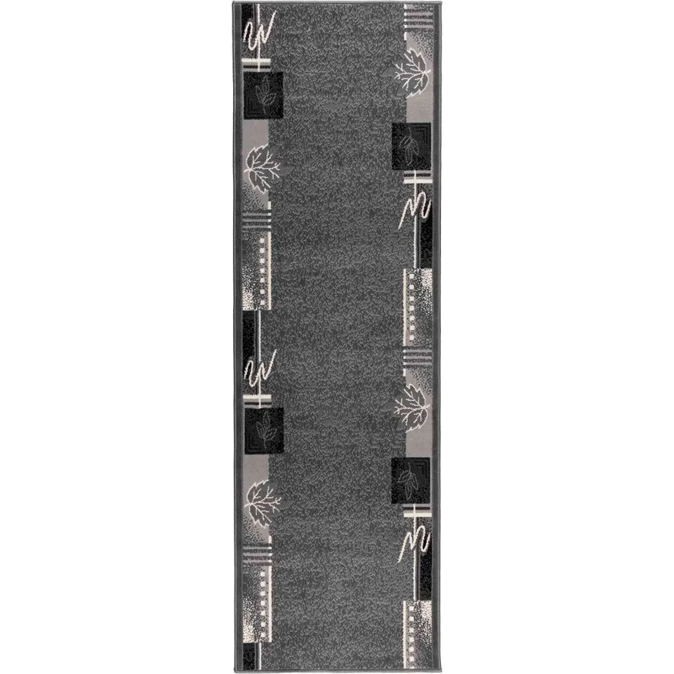 vidaXL Tapijtloper FLORNES Geweven Grijs Bladeren 80 x 350 cm PP 7 mm