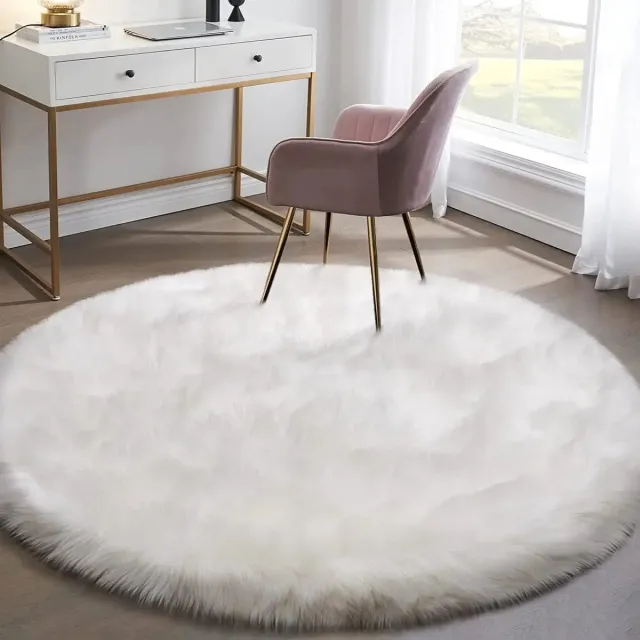 Velmio Vloerkleed - Pluizig Tapijt - Vloertapijt - 90cm Diameter - Voor Slaapkamer of Woonkamer - Rond - Wit