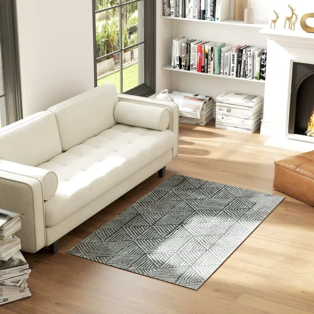 TEKROA Vloerkleed Woonkamer - Laagpolig Tapijt - Machinewasbaar - Slaapkamer & Hal - 170x120 cm - Donkergrijs