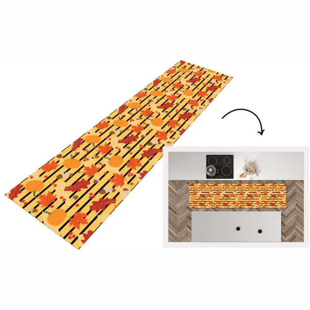 KitchenYeah Keukenloper - Loper keuken - Pompoen - Bes - Bladeren - Herfst - Patroon - 200x50 cm - Keukenloper vinyl Multicolor