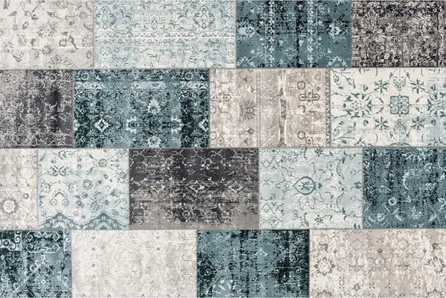 Lifa-Living Lifa Living Patchwork Dark Grey Blue - 200 x 290 Grijs