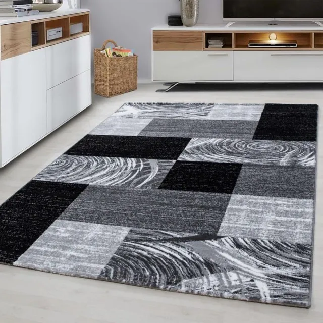 flycarpets Laagpolig vloerkleed, abstract ruitpatroon, zwart, woonkamerkleed, jute achterkant, afmeting: 80 x 150 cm BLACK