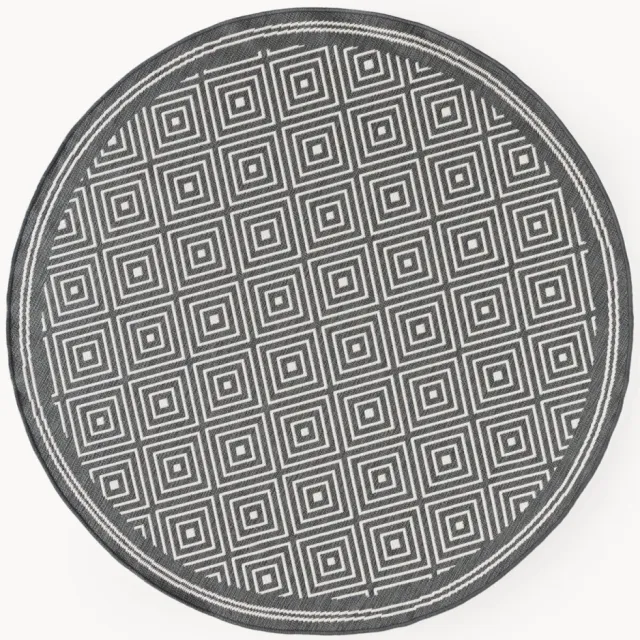 Westwing Collection Ronde outdoor dubbelzijdig vloerkleed Reddy met ruitjesmotief Grijs