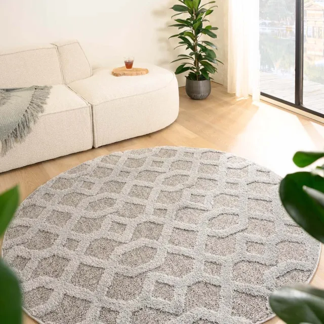 Tapeso Scandinavisch vloerkleed rond - Fjord Ro grijs 120