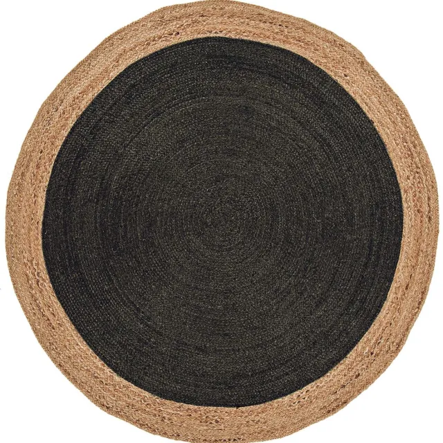 Eazy Living Easy Living - Faro-Rug-Charcoal Vloerkleed - 160 cm rond - Rond - Laagpolig, Rond Tapijt - Bohemian - Beige, Zwart