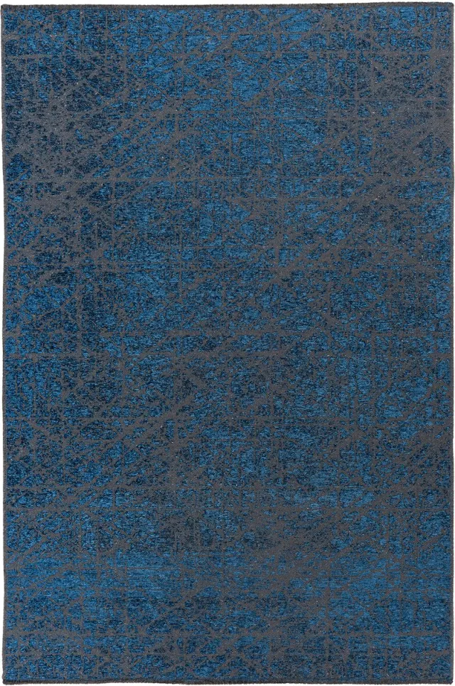 Padiro design laagpolig vloerkleed 80 x 150 cm - donkerblauw - modern abstract ontwerp - voor vloerverwarming - van polyester en katoen