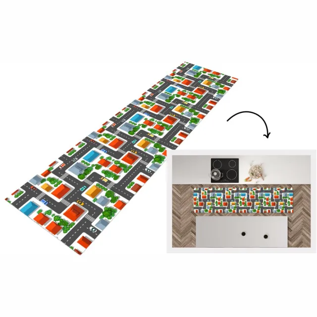 KitchenYeah Keukenloper - Loper keuken - Patronen - Auto - Huis - Keukenloper vinyl Multicolor