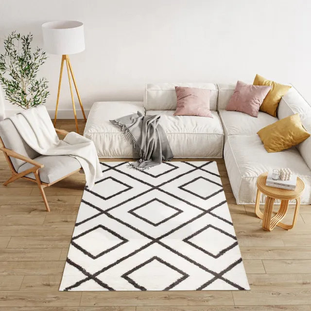Tapiso Modena Hoogpolig Vloerkleed Shaggy Fluffy Modern Tapijt Wit Antraciet