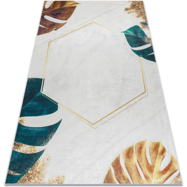 RUGSX Kleden Rugsx ANDRE 1150 tapijt wasbaar Monstera vertrekt, kubus 80x150 cm Wit