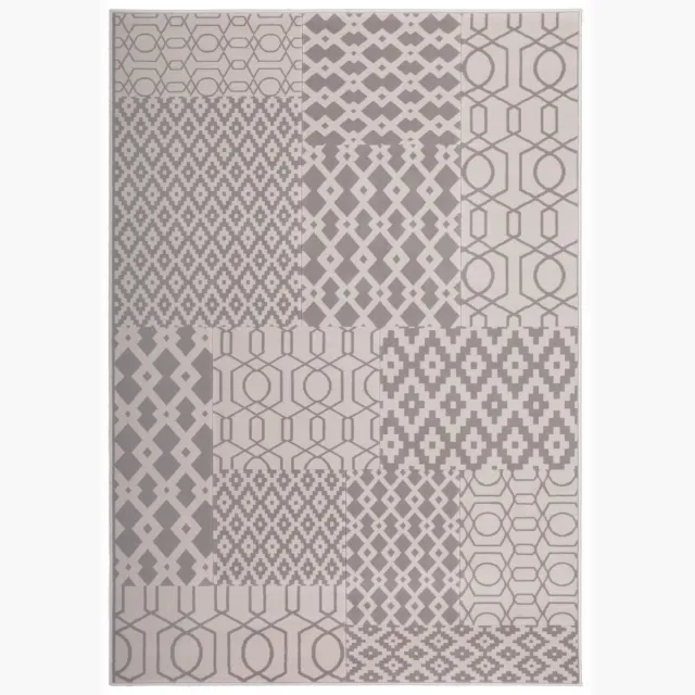 Padiro design laagpolig vloerkleed - lichtbeige - modern patchworkontwerp - met geometrische ruiten- en lijnpatronen - voor vloerverwarming - van polypropyleen