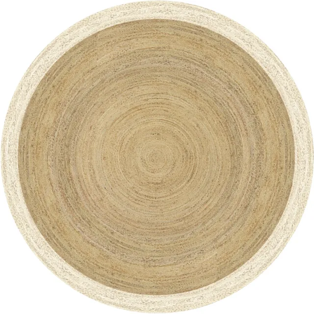 MrCarpet Rond jute vloerkleed naturel/wit met rand 120cm Mrcarpet