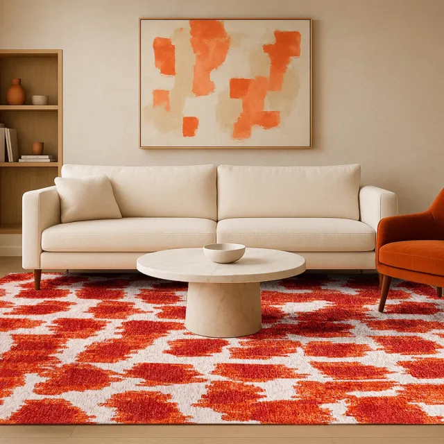 LOLA&MOI Binnen & Buiten Vloerkleed - 200 x 280 cm - Lola&Moi Ikat Orange Blood - Laagpolig Tapijt - Gerecycled PET - Made in Belgium - Circulair Goud