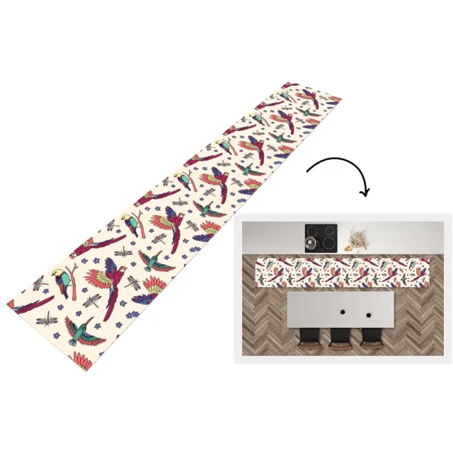 KitchenYeah Keukenloper 300x50 cm - Keukenmat vinyl Patronen - Vintage - Vogels - Keukenmatten loper - Keuken vloerkleed tapijt