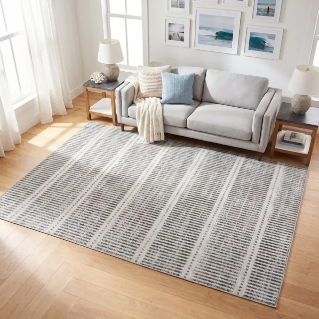 Tribesigns Vloerkleed - Laagpolig Wasbaar Fluffy en Zacht - Ultradun - Gestreept Ontwerp in Landhuisstijl - Antislip - Woonkamer Tapijt - Gemaakt van Chenille - 160 x 230 cm - Grijs