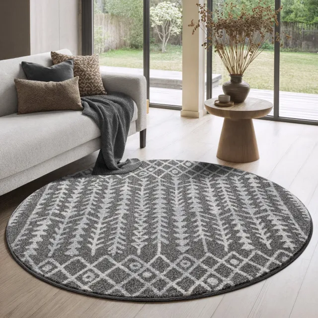 Muratap Boho Rond Vintage Kelim Laagpolig Vloerkleed Grijs- 150 CM Ø