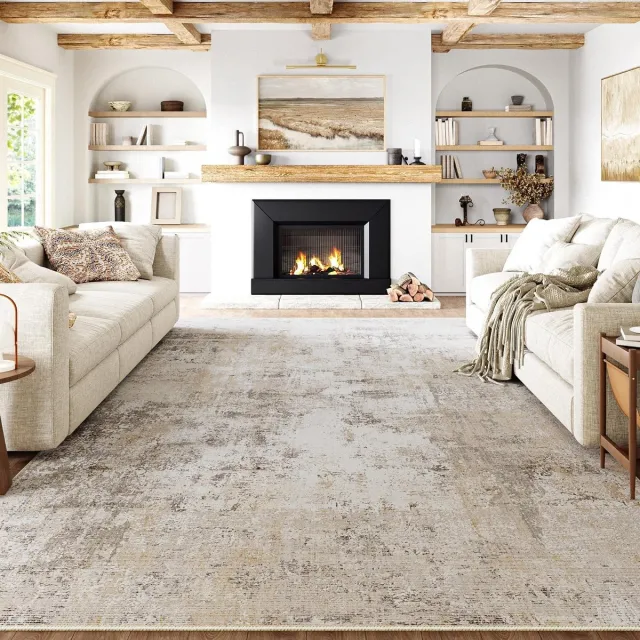 Vellaro Hoogpolig vloerkleed - Beige/Grijs - 240 x 300 cm - Polypropyleen met Antislip Onderlaag - Voor Woonkamer en Slaapkamer