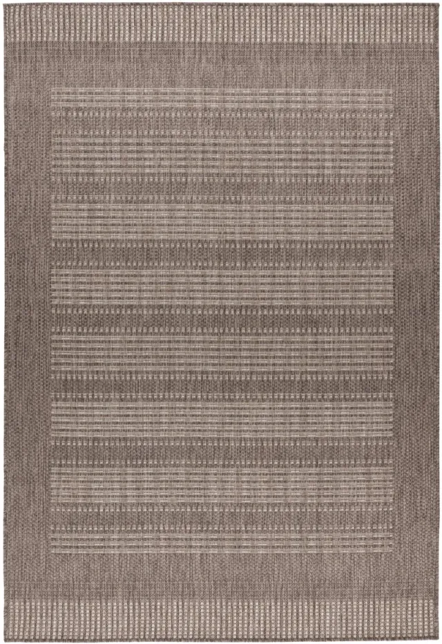 Padiro stijlvol laagpolig vloerkleed 120 x 170 cm - donkerbeige - modern streeppatroon - voor binnen en buiten - voor vloerverwarming - van polypropyleen