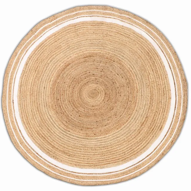 Giga Living Vloerkleed Rond 200cm Jute - Naturel/Wit - Kleed Jaipur Klassiek - Giga Living