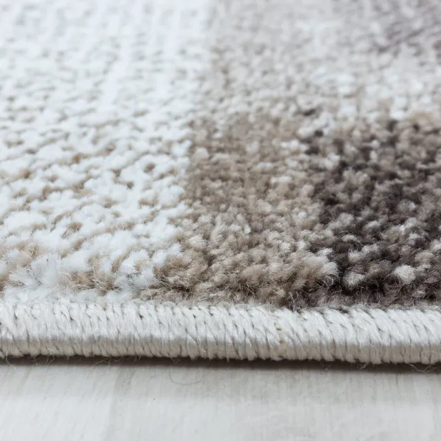 Ayyildiz Laagpolig vloerkleed, geruit patroon, bruine kleur, woonkamerkleed, jute achterkant