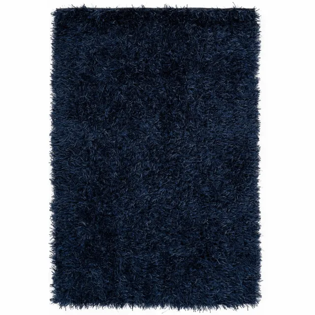 Padiro pluizig hoogpolig shaggy vloerkleed 60 x 90 cm - donkerblauw - modern effen ontwerp - met franjes - voor vloerverwarming - van polyester, modacryl en katoen