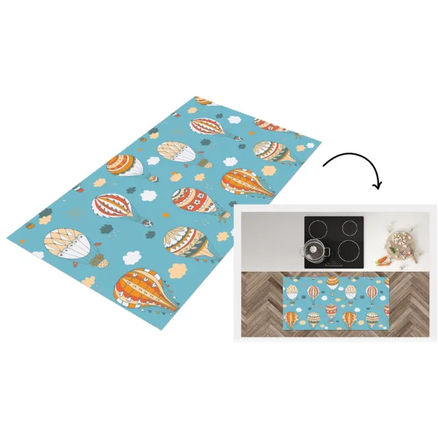 KitchenYeah Keukenloper - Loper keuken - Retro - Luchtballon - Pastel - Kinderen - Design - 120x60 cm - Keukenloper vinyl Multicolor