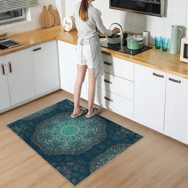 De Groen Home Vloerkleed 80x120 - Keukenloper - HARMONIE COLLECTIE Mandala edition - Wasbaar Antislip - Laagpolig Loper tapijt - Deurmat Gold