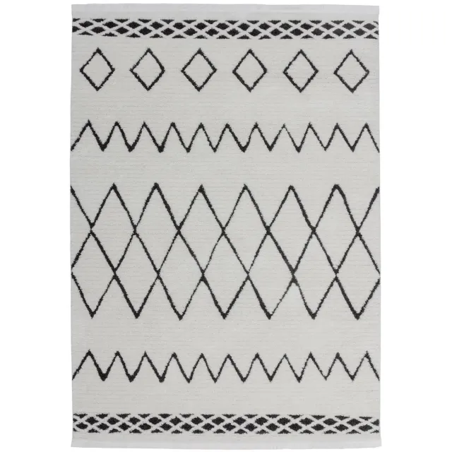 Padiro stijlvol laagpolig vloerkleed 160 x 230 cm - crème / offwhite - geometrisch boho-patroon - met franjes - voor vloerverwarming - van polypropyleen, polyester en jute beige