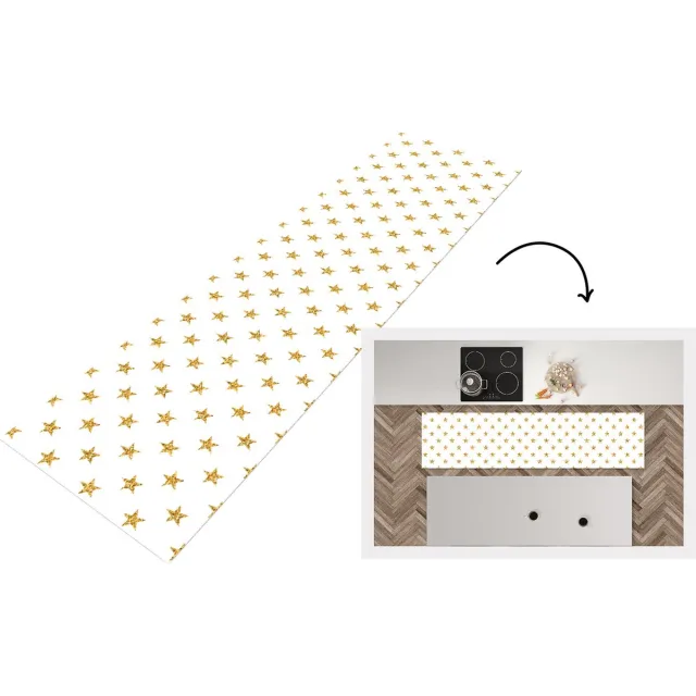 KitchenYeah Keukenloper - Loper keuken - Sterren - Glitter - Goud - Design - Kerst - 200x50 cm - Keukenloper vinyl Multicolor