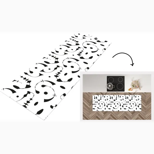 KitchenYeah Keukenloper - Loper keuken - Line Art - Abstract - Zwart Wit - Patroon - 180x60 cm - Keukenloper vinyl Zwart; Wit